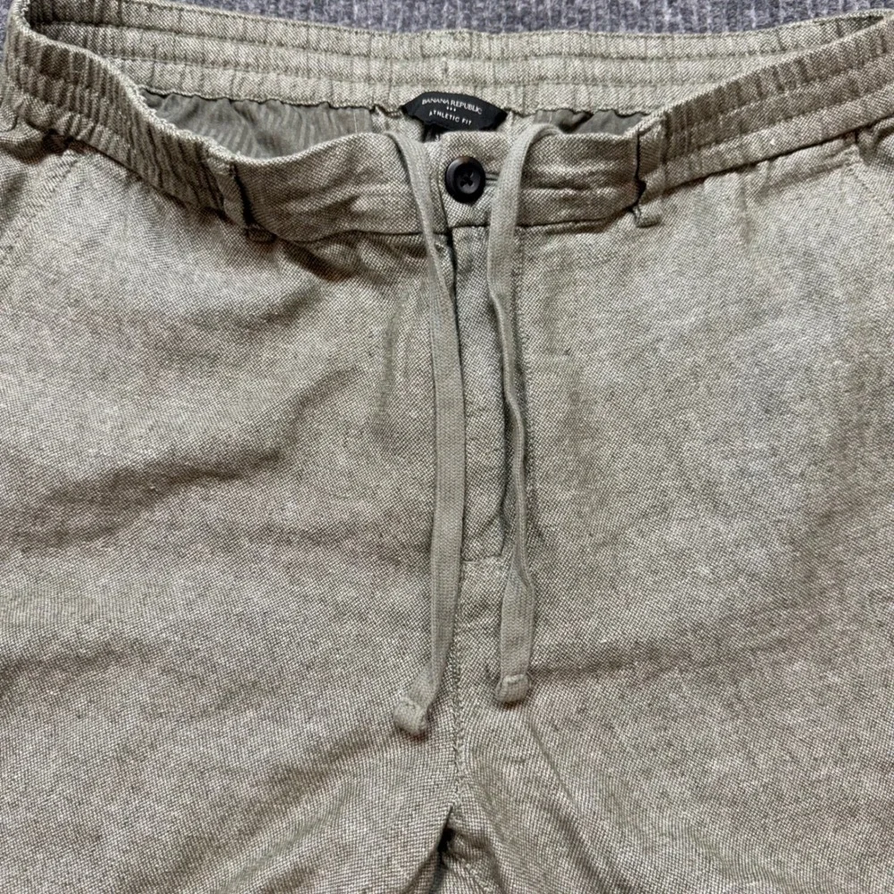 Banana Republic Linen Blend Pants Mens 32x27 Athletic Fit Olive Green Drawstring